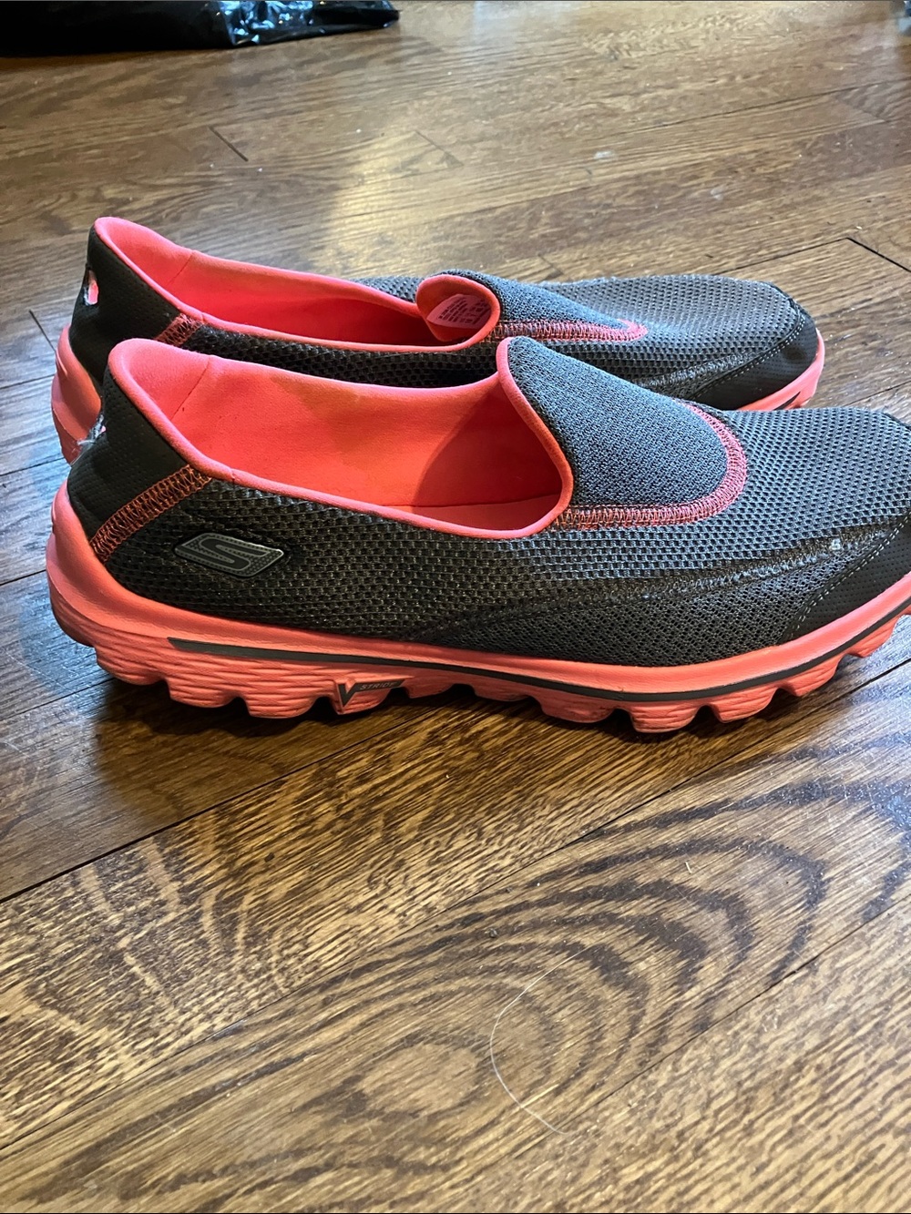 Skechers Gray and Coral Slip-On Comfort Sneakers